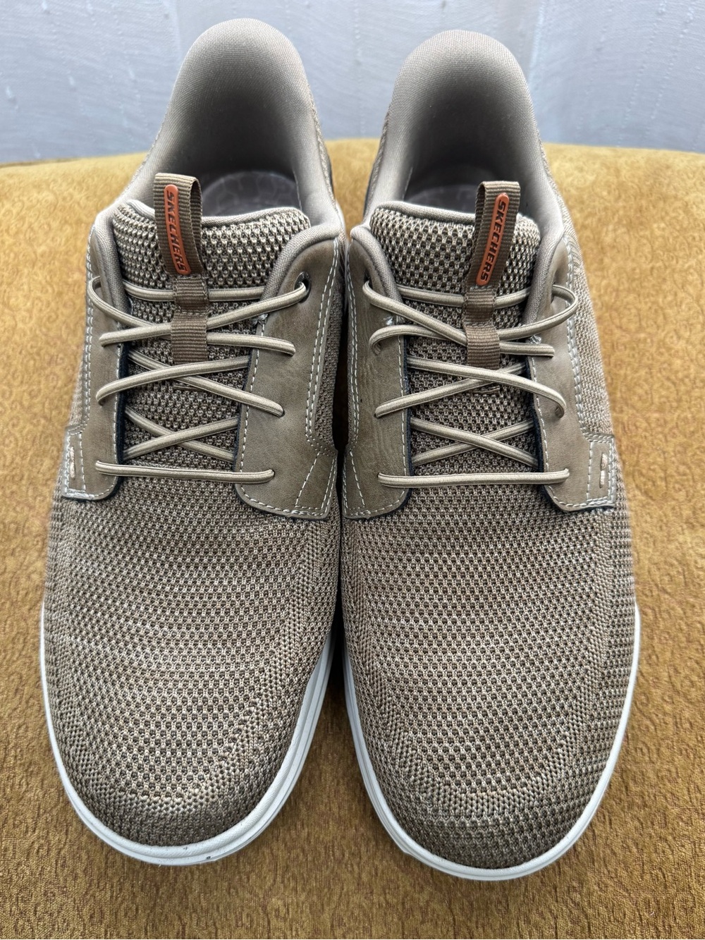 Skechers Men’s Taupe Mesh Lace-Up Slip on Sneakers, Sz 13